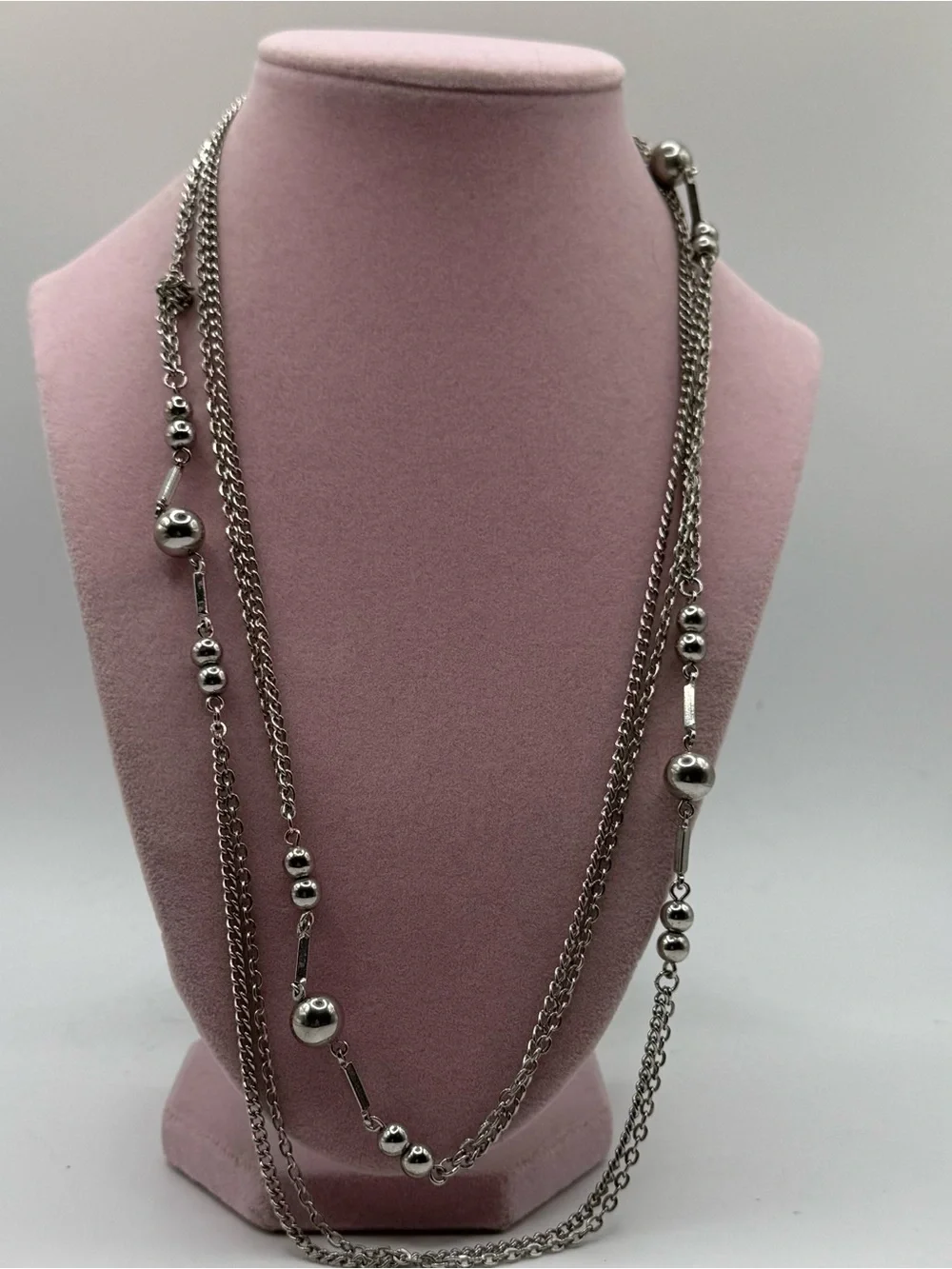 Long Silver tone Bead Chain Necklace - Women's Jewelry